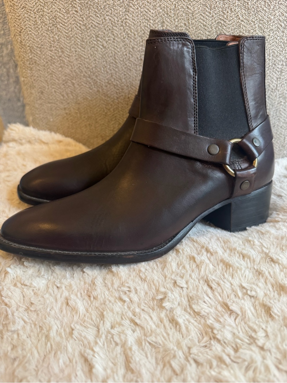 Women's Dark Brown Leather Ankle Boots with Harness Detail